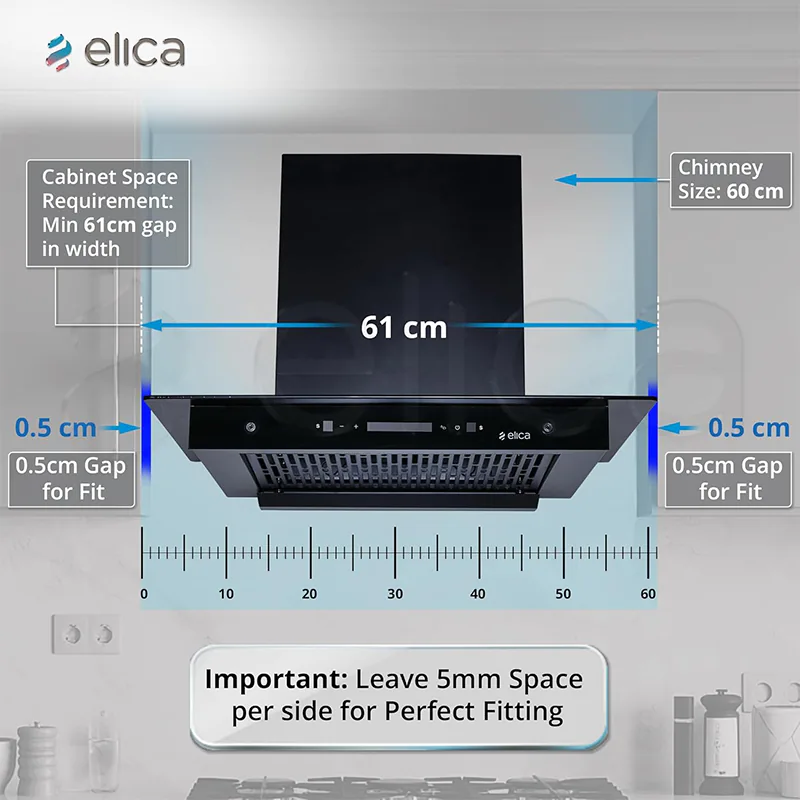 Elica 60cm 1500 m3/hr BLDC Filterless BLDC Autoclean Kitchen Chimney | Black