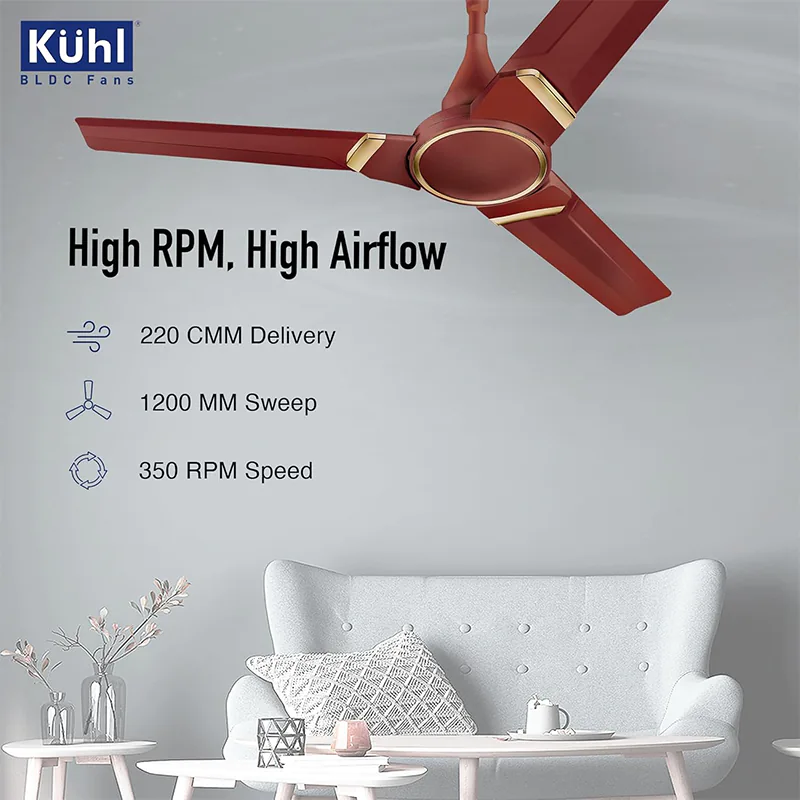 KUHL Prima A3 1200mm BLDC Ceiling Fan with Remote | Brown