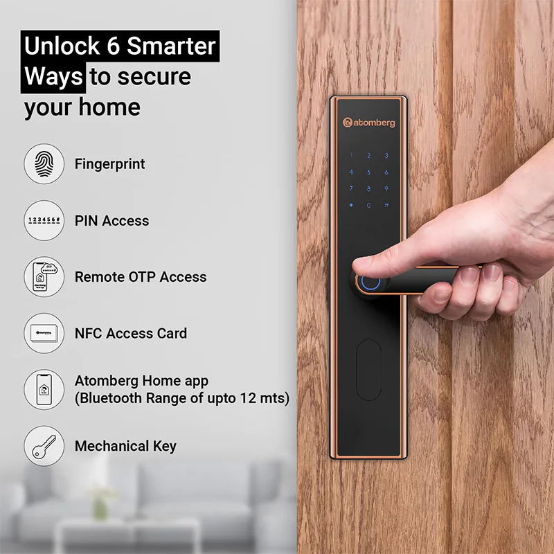 atomberg SL 1 Smart Door Lock | 6 Ways Unlocking | Rose Gold