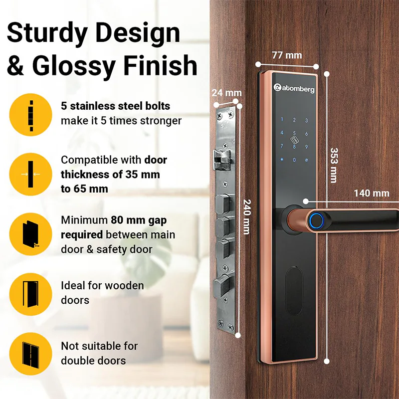 atomberg SL 1 Smart Door Lock | 6 Ways Unlocking | Rose Gold