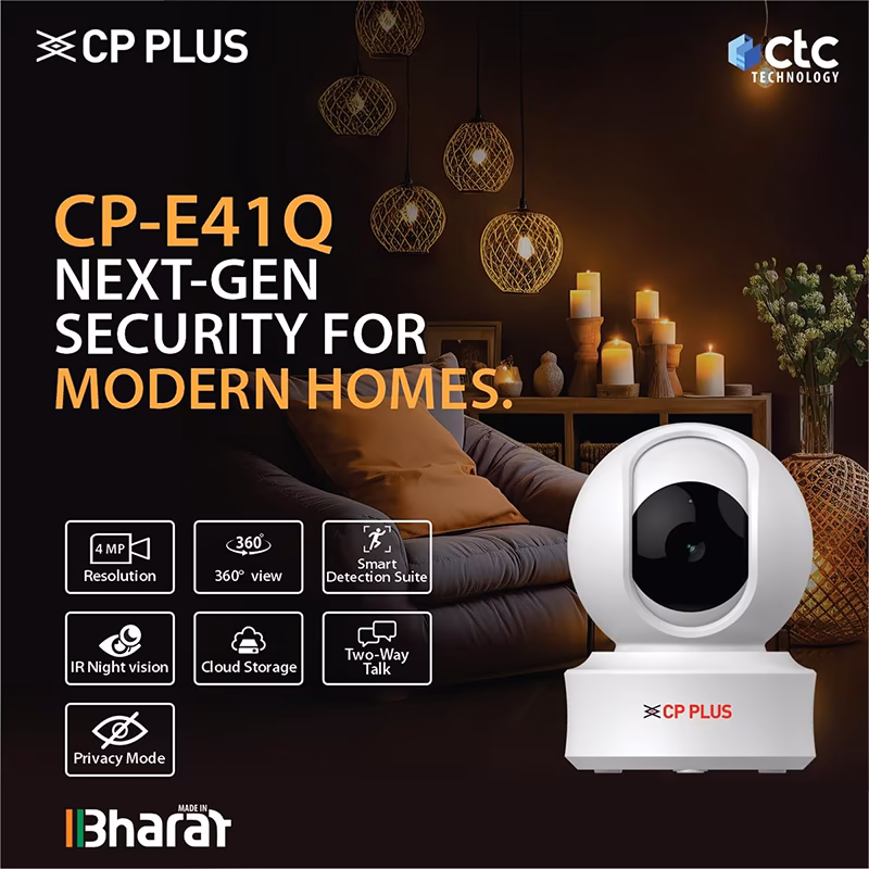 CP PLUS 4MP Quad HD Smart Wi-Fi CCTV Camera for Home | 360° Pan & Tilt | CP-E41Q