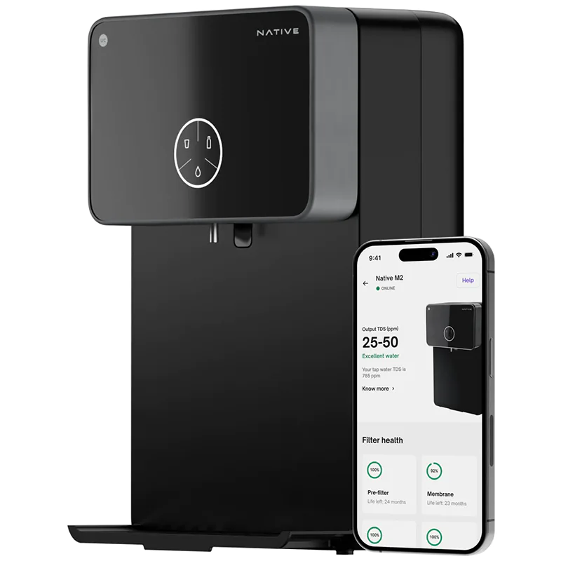 Native by Urban Company M2 RO + UV + Copper + Alkaline + Mineraliser Water Purifier | Black