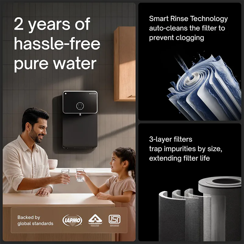 Native by Urban Company M2 RO + UV + Copper + Alkaline + Mineraliser Water Purifier | Black