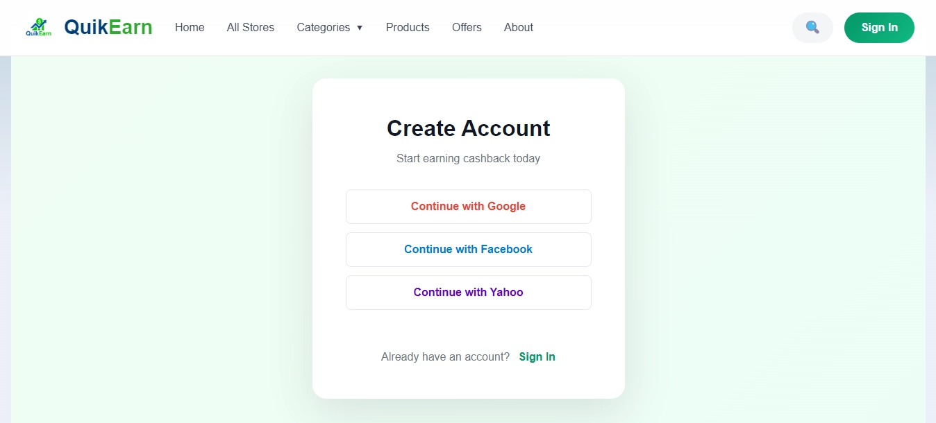 Sign up on QuikEarn