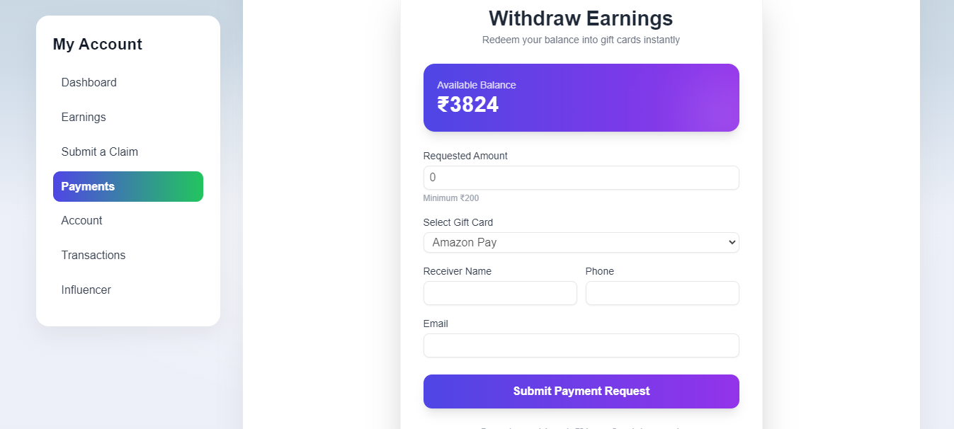 Withdraw cashback